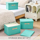Enzk&Unity Decorative Storage Bins with Lids, Fabric Linen Foldable Storage Box with Handle Home Organizer for Shelf, Closet, Bedroom, Living Room, Office, 3 Packs, Teal by CozyNest Decor
