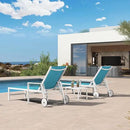 PURPLE LEAF Outdoor Lounge Chairs Set of 4 White Aluminum Chaise Lounge Chair Outdoor with Wheels and Armrest for Patio Deck Pool Side Table Include, Turquoise by GreenHaven Gardens