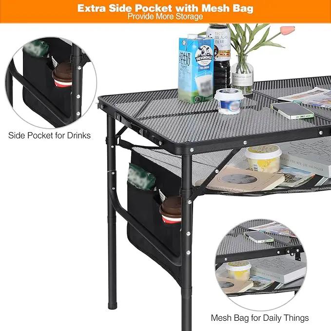 REDCAMP 36x24 Folding Grill Table for Outside, Lightweight Portable Metal Aluminum Outdoor Grill Table with Adjustable Height Legs, Great for Camping Picnic Cooking BBQ, Black 3ft, photo 4 of 9