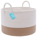 OrganiHaus Boho Woven Basket for Blankets and Laundry, Decorative Large Storage Bin for Living Room, Nursery Basket for Toys & Clothes, Soft Cotton Rope with Handles 20x13 inches - Off-White/Honey by TinyTreasures Baby Boutique