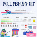 Kids Fishing Pole, Telescopic Fishing Rod, Toddler Collapsible Fishing Rod and Reel Combo with Tackle Box, Fishing Line, Bobber, and Soft Lures for Boy, Girl, Youth, Beginner, Over 4 Years Old by TinyTreasures Baby Boutique