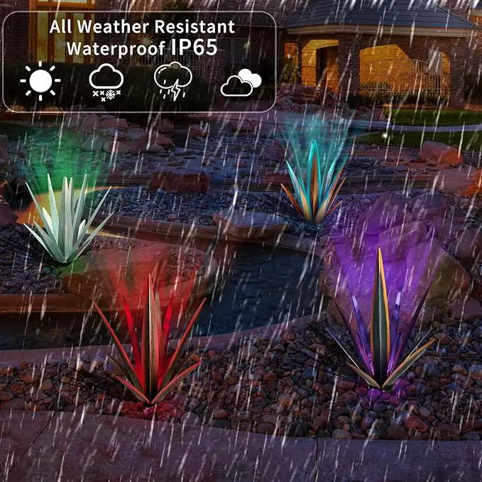 Large Tequila Rustic Sculpture, Rustic Metal Agave Plants for Outdoor Patio Yard, Home Decor Hand Painted Metal Agave Garden Yard Statue, Outdoor Lawn Ornaments (Mint Green - L (W/ Solar Light)), photo 3 of 7