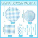 350 Pcs Blue Gingham Plates and Napkins Party Supplies - Blue and White Checkered Plates Sets Serve 50 Guests - Scalloped Gingham Paper Plate for Birthday Dinner Wedding Baby Shower Party Decorations by CozyNest Decor