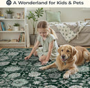 Floral 8x10 Area Rugs for Living Room, Washable Large Bedroom Rug, Soft Non Slip Carpet, Stain Resistant Low Pile Carpets for Indoor Under Table Dining Home Office Nursery, Dark Green by TinyTreasures Baby Boutique
