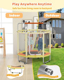 55” Trampoline for Kids, Powder-Coated Mini Trampoline for Toddlers, Indoor Outdoor Toys with Adjustable Gymnastics Bar, Swing, Basketball Hoop, Birthday Gifts for Boys & Girls Ages 1-8 by TinyTreasures Baby Boutique