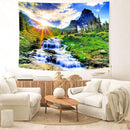 Delur Mountain Waterfall Tapestry Sunset Forest Tree Nature Landscape Tapestry Wall Hanging Tropical Sunrise Rainforest Psychedelic Scenic Headboard for Bedroom Living Room Home Decor (59.1" x 78.7") by CozyNest Decor