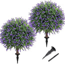 Artificial Lavender Topiary Ball Tree 25" with Ground Spike, Set of 2 Artificial Boxwood Bushes for Faux Shrubs, Fake Evergreen Faux Plant for Indoor Outdoor Porch Garden -UV Resistant–Fade-Proof by GreenHaven Gardens