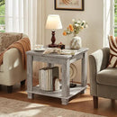 Farmhouse End Table Set of 2,Large Side Table with 2-Tier Storage Shelf,Rustic Wood End Tables for Living Room,Square Tea Table,Gray by CozyNest Decor
