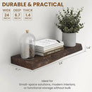 24" Floating Shelves, Live Edge Solid Elm Wood Floating Shelf, Wall Mounted Display Shelves with Heavy-Duty Bracket for Books, Rustic Wooden Shelf for Kitchen, Bathroom, Walnut Color, Set of 2 by CozyNest Decor