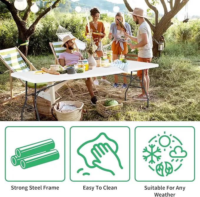 8FT Folding Table, Heavy Duty Foldable Table with Handle, Portable Fold-in-Half Utility Tables for Indoor & Outdoor Use Perfect for Camping BBQ Party Wedding Market Events, White, photo 4 of 7