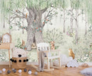 Watercolor Forest Animals Wallpaper Kids Large Tree Mural Wallpaper for Kids Bedroom Living Room(Not Self-Adhesive) by TinyTreasures Baby Boutique