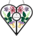 KY&BOSAM Heart Suncatcher I Love You Glass Panels for Window Hangings Wind Chime with Pressed Flower Heart Embedded in Glass Mom Gifts Birthday Gifts for Women Mother`s Day Valentine`s Christmas Decor by GreenHaven Gardens