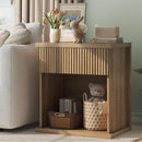 Fluted Nightstand, 22.8" Wide Nightstands with Drawer Storage Large Wood BedsideTable Night Stand for Bedroom Living Room Office, Natural Oak by CozyNest Decor