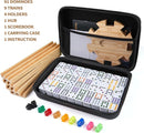 Mexican Train Double 12 Dominoes Set with 4 Wooden Trays/Racks in Portable Carrying Case Colorful 91 Tiles & 9 Trains Board Game for Family Game Night by TinyTreasures Baby Boutique