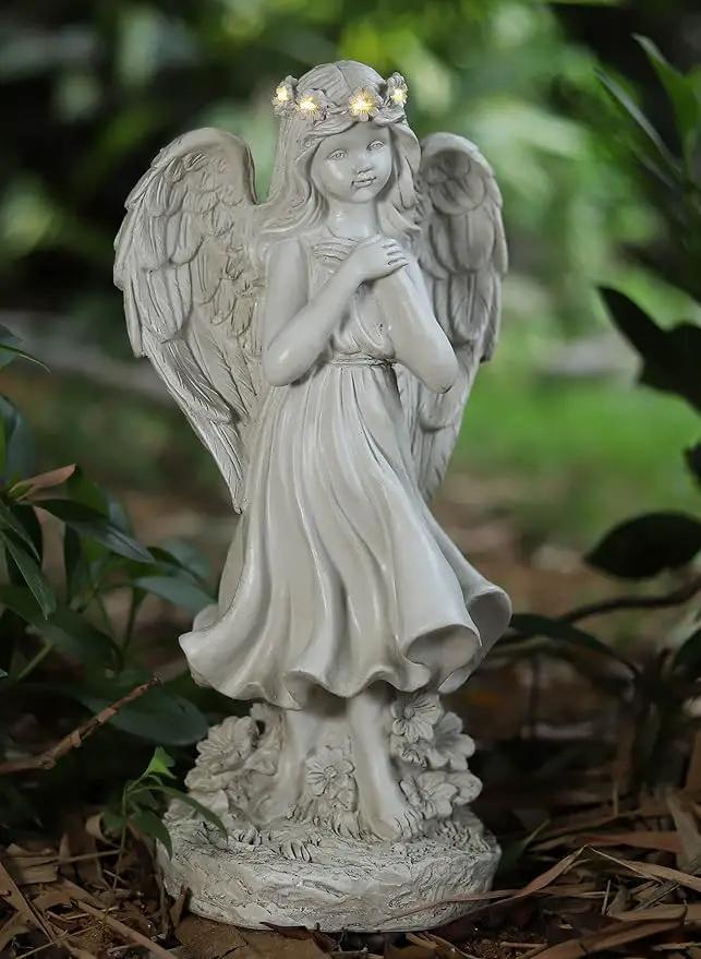 Garden Angel Figurines, Light Up Praying Angel Statues Outdoor Statue with Solar LED Lights for Patio, Lawn, Cemetary Grave Decoration, Sympathy Gift, 16.9" H, photo 9 of 9