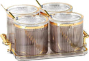 Acrylic Condiment Spice Jars,Condiment Spice Box With Lids and Spoons and Tray,Clear Plastic Condiment Canisters,Seasoning Box 4 Pack,Seasoning Box Set for Kitchen to Storage Salt,Paprika,Sugar by CozyNest Decor
