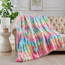 Lotus Karen Faux Fur Blanket Rainbow Twin Size - Big Bubble Rabbit Fluff Blanket for Couch, Small Fluffy Fuzzy Cozy Blanket, Thick Furry Plush Shaggy Blankets, 60x80 Inches by CozyNest Decor
