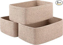 3 Pack Small Storage Baskets for Organizing, Cute Woven Decorative Gift Baskets for Shelves, Mini Closet Organizer Bins with Handles-13''Lx8.66''Wx5.11''H-Brown by CozyNest Decor