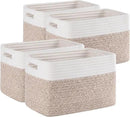 4 Pack Storage Baskets for Organizing, Woven Baskets for Shelves - Perfect for Toys, Books, Towels, and Clothes, Durable Gift Basket Bins Toy Storage, 12.7''Lx9''Wx7.8''H, Brown & White by CozyNest Decor