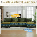 URRED Modular Sectional Sofa Comfy Cloud Couch, Modern Corduroy Sofa Sleeper Deep Seat Couches with Ottoman/Pillows for Living Room (Green, 154'' - U Shape) by CozyNest Decor