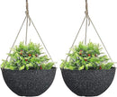 LA JOLIE MUSE Large Hanging Planters for Outdoor Plants - 13 Inch Hanging Basket for Patio Set of 2, Speckled Black by GreenHaven Gardens