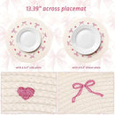 Whaline 4Pcs Round Placemats White Pink Bow Embroidered Place Mats Coquette Bowknot Heart Dinner Table Mats for Home Wedding Baby Shower Birthday Party Decor by CozyNest Decor
