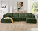 HYJT-H&K Modular Sectional Sofa Cloud Secttional Couch, 132" Comfy U Shaped Couches for Living Room, Deep Seat Memory Foam Fluffy Plush Corduroy Boneless Couch Sectionals with Chaise, Green by CozyNest Decor