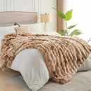 NEWCOSPLAY Faux Fur Twin Blanket Tie-dye Beige Luxury Fluffy Thick Warm Bubble Blanket for Couch Sofa Bed 700GSM (Tie-dye Beige, Twin(60"x80")) by CozyNest Decor