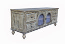60" Farmhouse TV Stand with 4 Drawers & 2 Glass Doors
