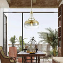 WUZUPS Gold Chandelier Rustic Farmhouse Industrial Round Ceiling Pendant LED Light Fixture with Gradient Glass Shade for Dining Room Kitchen Island Foyer Entryway, H 17" W 13.4", E26 Base by CozyNest Decor
