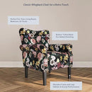BELLEZE Modern Accent Chair for Living Room, High Back Linen Armchair with Wooden Legs, Upholstered Wingback Side Chair Padded Armrest Single Sofa for Living Room, Bedroom - Allston (Black & Flower) by CozyNest Decor