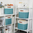 DULLEMELO Square Storage Cubes Baskets for Gifts Empty, 12 inch Cube Stroage Bins Linen Closet Organizers and Storage Baskets for Toy Nursery Shelves Bedroom Storage(4 Pack - 12" White&Teal) by TinyTreasures Baby Boutique