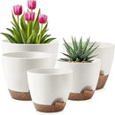 Giraffe Creation Plant Pots Set of 5 (10/9/8/7.5/7 inch), Self-Watering Indoor & Outdoor Flower Planters with Drainage Hole and Reservoir, White by CozyNest Decor
