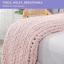 Bigacogo Chunky Knit Throw Blanket for Couch, 40x80 inches, 100% Hand Knitted with Thick Jumbo Chenille Yarn, Cozy Soft Large Rope Knot Cable Crochet Blankets for Sofa Bed Living Room, Rose Tan by CozyNest Decor