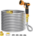 Girafe Tools Garden Hose 100ft x 5/8", 304 Stainless Steel Metal Water Hose, No Kink Garden Water Hose with 9 Pattern Spray Nozzle, Flexible, Lightweight, Kink Free Hose for Yard, Outdoor by GreenHaven Gardens