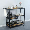 Bar and Serving Cart Industrial & Modern Rustic Rolling Bar and Serving Cart,3-Tiered Wood & Metal Kitchen Bar Cart Island with Wheels,Move Storage Coffee/Wine Island Shelf,Black by CozyNest Decor