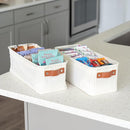 OrganiHaus Narrow Storage Bins 15x06in, Small Closet Bins for Shelves, Bathroom Storage Baskets, Narrow Baskets, Fabric Organizer with Handles, Toilet Paper Organizer - 2 Pack, White w/Brown Stripes by TinyTreasures Baby Boutique