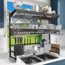 Over The Sink Dish Drying Rack,3 Tier Adjustable Length (25.5'' to 37.4'') Full Stainless Steel Large Storage Kitchen Dish Rack,for Kitchen Counter Expandable Multifunctional Organizers,Black by CozyNest Decor