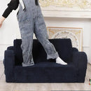 Kids Extra Wide Chairs for Toddler, 2-in-1 Toddler Soft Sherpa Couch Fold Out, Convertible Sofa to Lounger for Girls and Boys, Dark Blue by CozyNest Decor