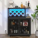 Wine Bar Cabinet with Wheels, 4-Tier Bar Cart with Power Outlets and LED Light, Liquor Cabinet Home Mini Bar with Wine Rack, Coffee Bar Cabinet for Liquor, Black by CozyNest Decor