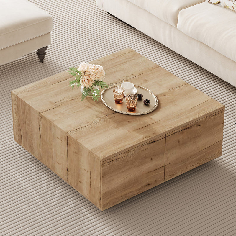 33.25-Inch Square Coffee Table with 4 Drawers, Natural, photo 3 of 10