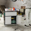 Metal Storage Cabinet on Wheels with 1 Drawer, Rolling Steel Garage Tools Cabinet with Side Pegboard &4 Hooks & 1 Adjustable Shelf for Garage,Shop,Home,Gray/Black, Assembly Required by GreenHaven Gardens