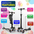 Hurtle 3-Wheeled Scooter for Kids - Wheel LED Lights, Adjustable Lean-to-Steer Handlebar, and Foldable Seat - Sit or Stand Ride with Brake for Boys and Girls Ages 1-14 Years Old by TinyTreasures Baby Boutique