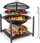 SereneLife Portable Outdoor Fire Pit - 2-in-1 Steel BBQ Grill and 26" Wood Burning Fire Pit Bowl with Mesh Spark Screen, Log Grate, Fire Poker, and Cover for Camping, Picnic, Bonfires by GreenHaven Gardens