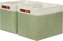 DULLEMELO 2-Pack Large Storage Baskets for Organizing 16"x12"x12" Canvas Fabric Storage Basket Bins With Leather Handles for Shelf Clothes Empty Gift Basket (White&Green) by TinyTreasures Baby Boutique
