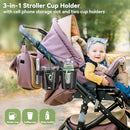 KDD Stroller Cup Holder with Phone Holder, 3-in-1 Removable Bottle Holder, 360 Degrees Rotation Drink Holder for Wheelchair, Stroller, Bike, Walker, Scooter, Bicycle, Uppababy, Bugaboo, Britax by TinyTreasures Baby Boutique