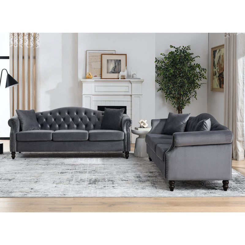 3-seater + 3-seater Combination sofa.Grey Velvet W834S00064