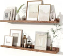Fun Memories Picture Ledge Shelves Set of 2, 24 Inch Rustic Wall Mounted Floating Shelves with Lip for Home Storage and Décor in Bathroom, Kitchen, Nursery, Bedroom, Living Room, Walnut by CozyNest Decor