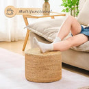 Handwoven Water Hyacinth Ottoman Pouf, Round Outdoor Footstool with Sturdy Frame, No Assembly Needed, Boho Accent Stool for Indoor & Outdoor Use – Patio, Balcony, Living Room (Natural) by CozyNest Decor