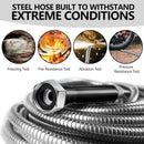 150 ft Garden Hsoe - 2025 New 304 Stainless Steel Garden Hose with 10-Function Spray Gun, 3/4'' Copper-Chrome Fittings – Lightweight, Durable, and Kink-Free, Metal Water Hoses for Gardening by GreenHaven Gardens